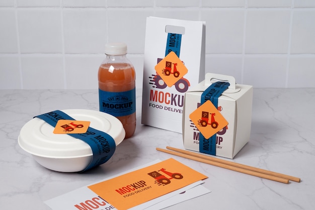 PSD still life of food delivery mockup