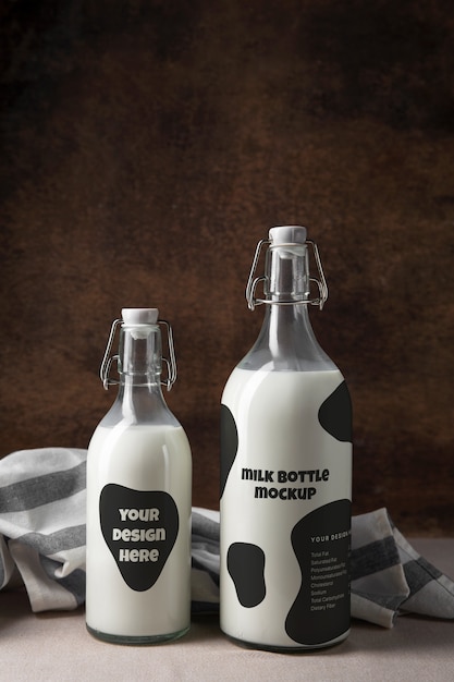 Still life of milk bottle mockup