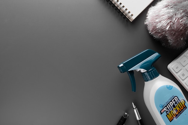 PSD still life of office cleaning mockup design