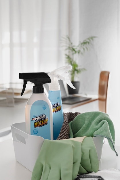 still life of office cleaning mockup design