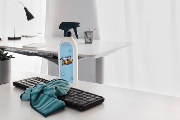 PSD still life of office cleaning mockup design