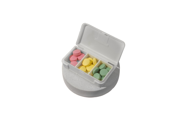 PSD still life of pill box isolated