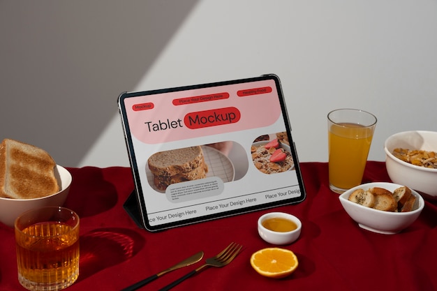 PSD still life of tablet mockup on table