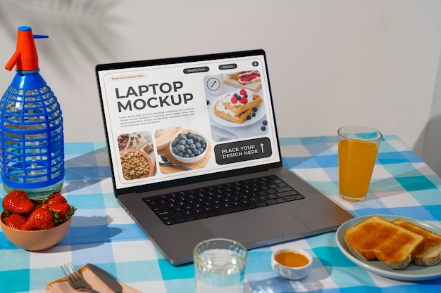 PSD still life of tablet mockup on table