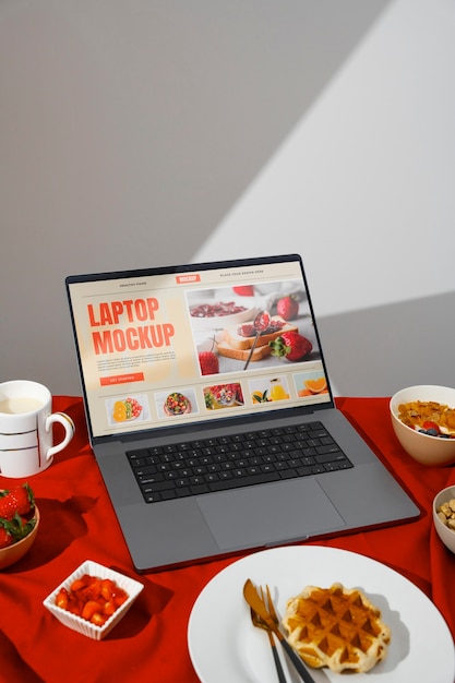 PSD still life of tablet mockup on table