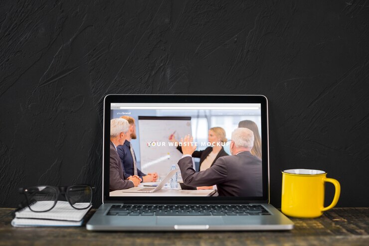 PSD still life with laptop mockup