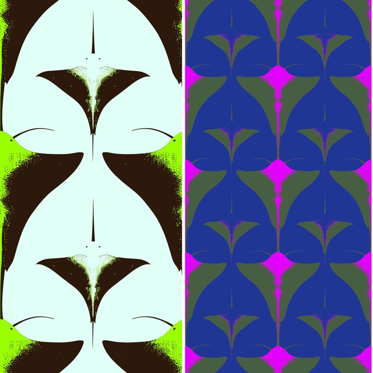 PSD stingray with diamond shaped silhouette textured minimal gra nature pattern vector designs