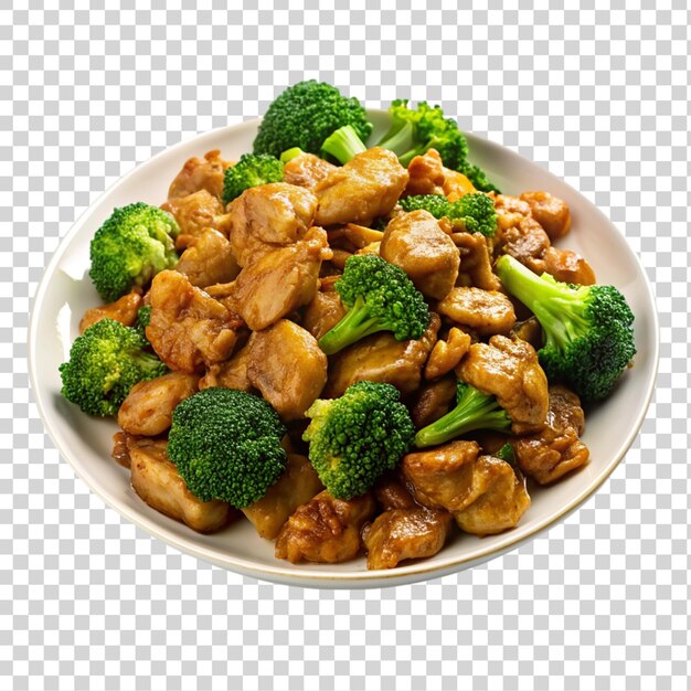 PSD pollo fritto mescolato con broccoli isolato su uno sfondo trasparente