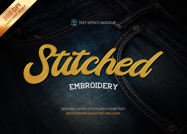 PSD stitched embroidery style logo text effect psd template.