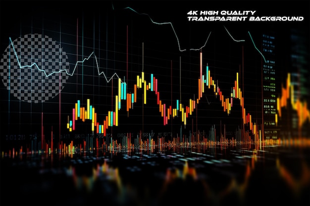 PSD stock market graph for trading analysis on transparent background