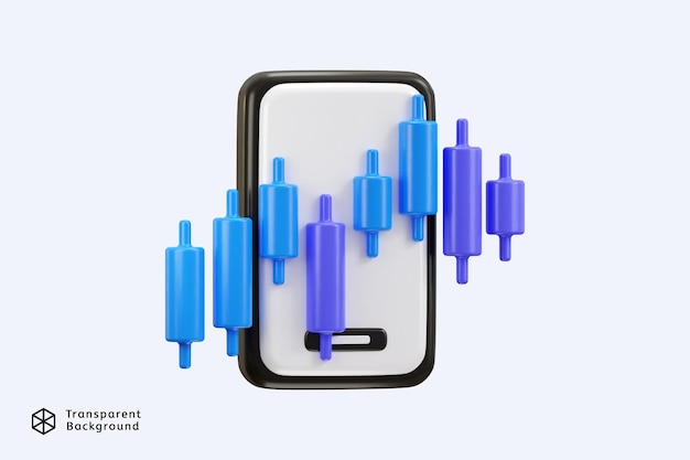 Stock trading graph with mobile phone 3d rendering vector illustrations