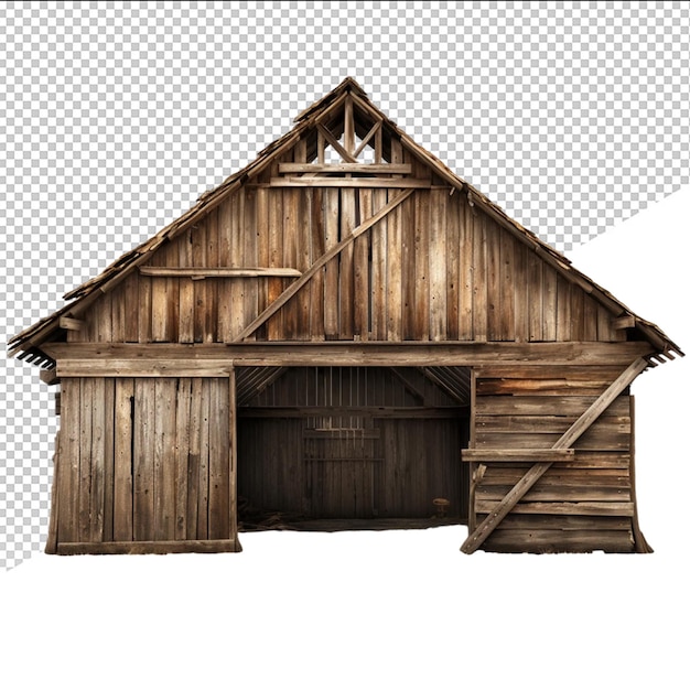 PSD stodoła z drewnianym dachem i garażowymi drzwiami