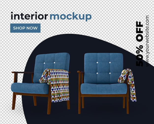 Stoel sofa interieurdecoratie in 3d render mockup