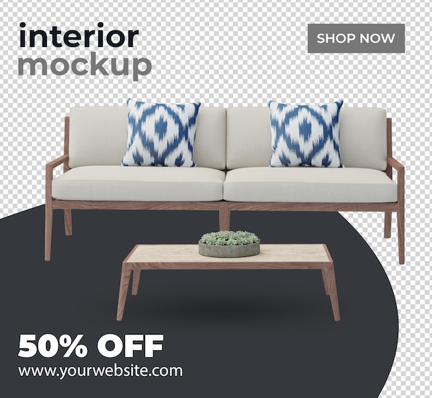 Stoel sofa interieurdecoratie in 3d render mockup