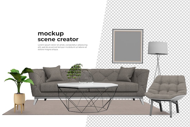 Stoelbank in woonkamer rendering decoratie