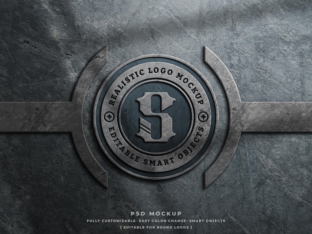 Stoffige betonnen logo mockup op ruwe muur vintage gegraveerd logo mockup