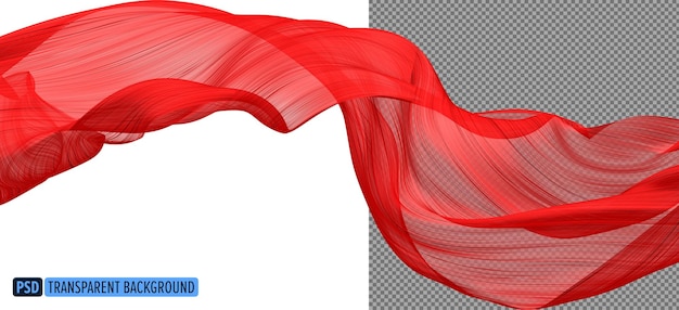 Stofstroom Doek Golf Rood Zwaaiende Zijde Vliegend Textiel 3D-rendering PSD geïsoleerd op de achtergrond