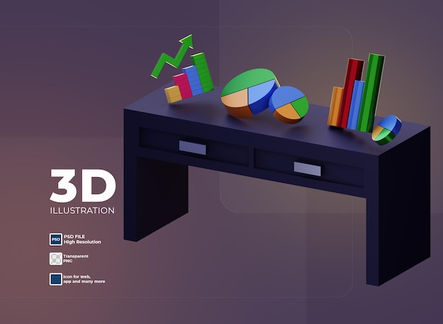 Stół Roboczy 3d Z Komputerem I Infografiką