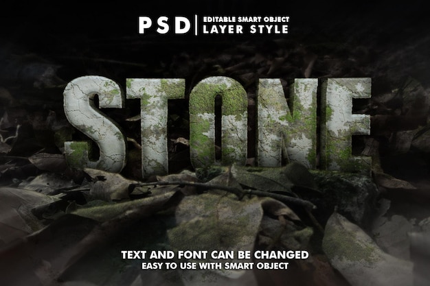 Stone 3d realistic text effect premium psd with smart object