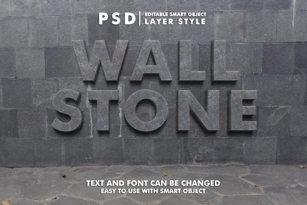 PSD stone 3d realistisch teksteffect met muur zwarte stenen achtergrond