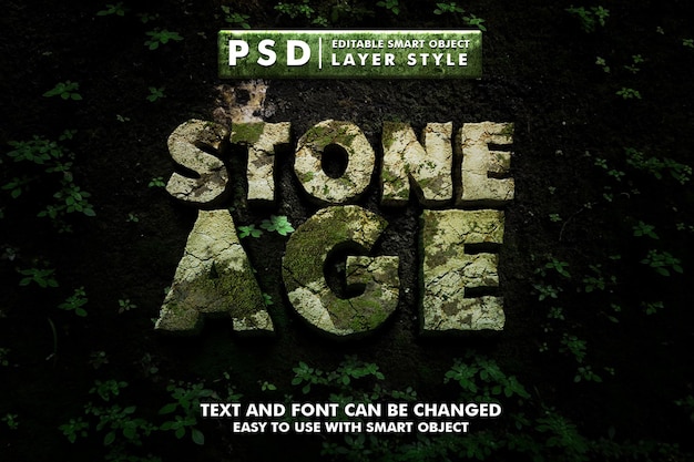 PSD 映画プレミアムpsdの石器時代の3dリアルなテキスト効果