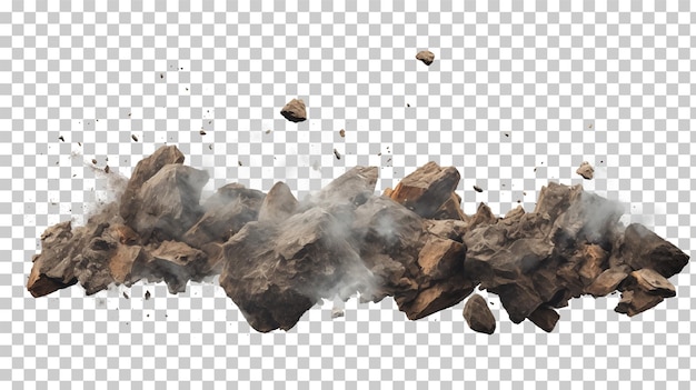 PSD stone destruction in the air on a transparent background