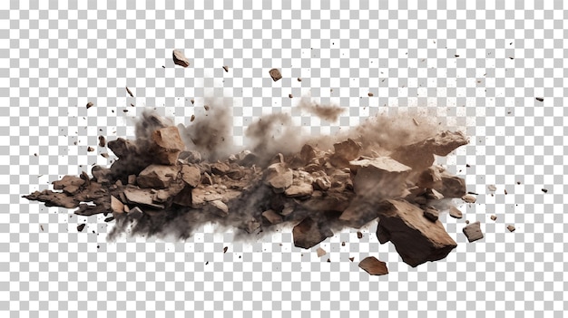 PSD stone destruction in the air on a transparent background