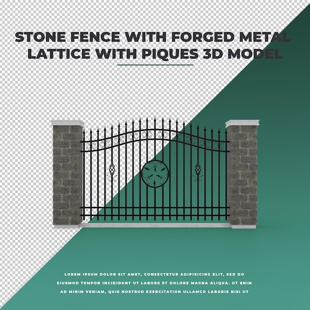 PSD stone fence with forged metal lattice with piques