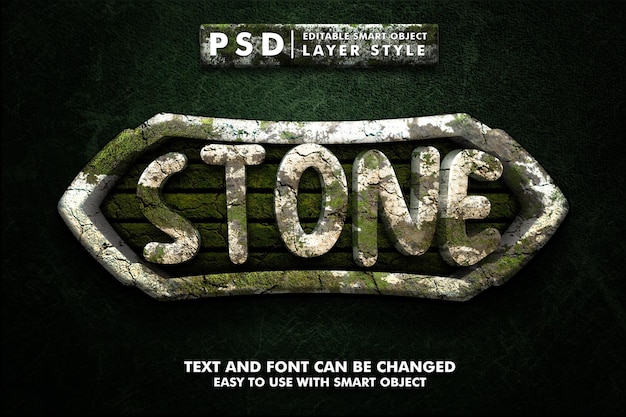 Stone realistic 3d text effect premium psd with smart object