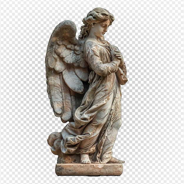 Stone statue of a winged female angel isolated on transparent background generative ai