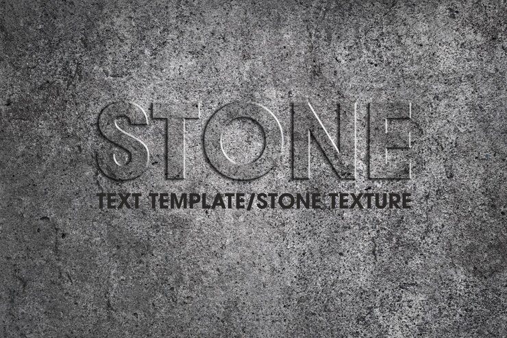 PSD stone texture text template volumetric gray text with cracks and scratches