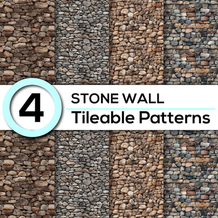 PSD stone wall patterns 4 detailed realistic tileable stone textures for designs