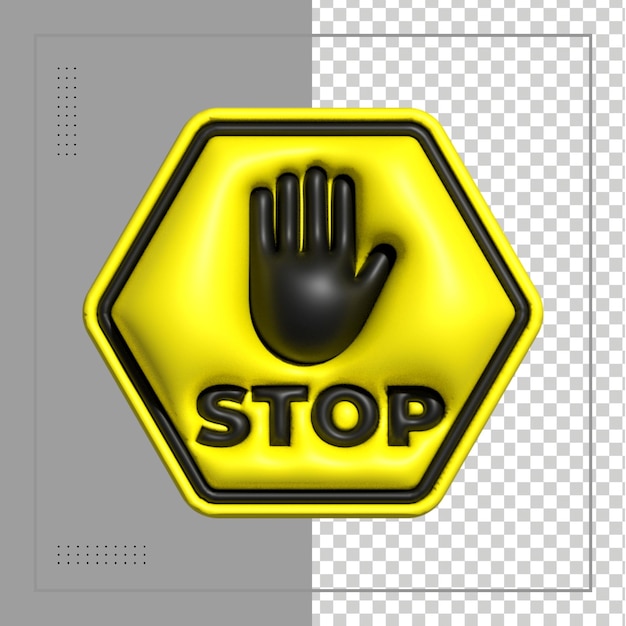 Stop alert or warning signs 3d rendering of alert isolated on a transparent background