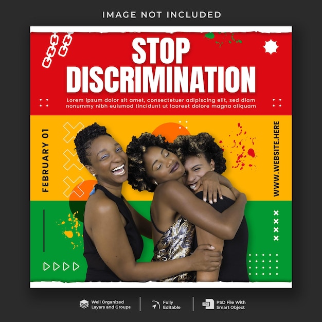 Stop discrimination social media banner template