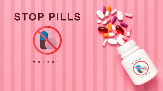 PSD stop pills with mock-up concept