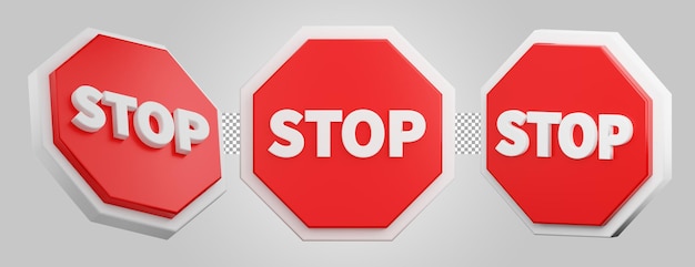Stop sign isolated on transparent background 3D Render
