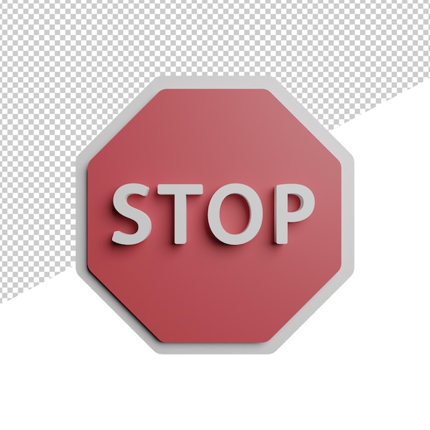 PSD stop sign symbol front view 3d illustration rendering icon transparent background