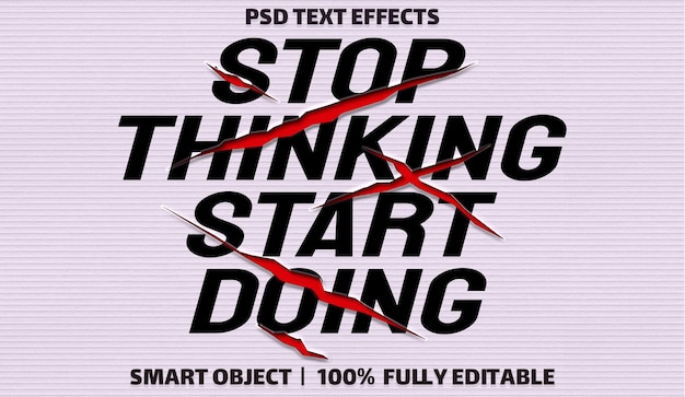 stop thinking start doing psd text effect