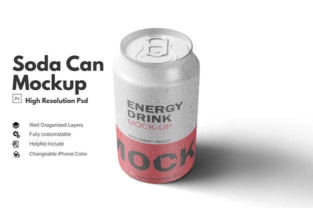 PSD stop view of soda can mockup