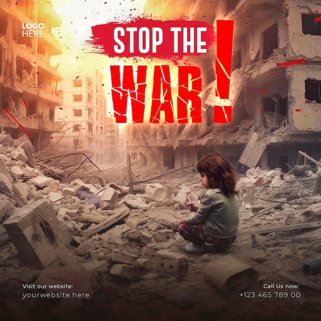 PSD stop the war social media post template