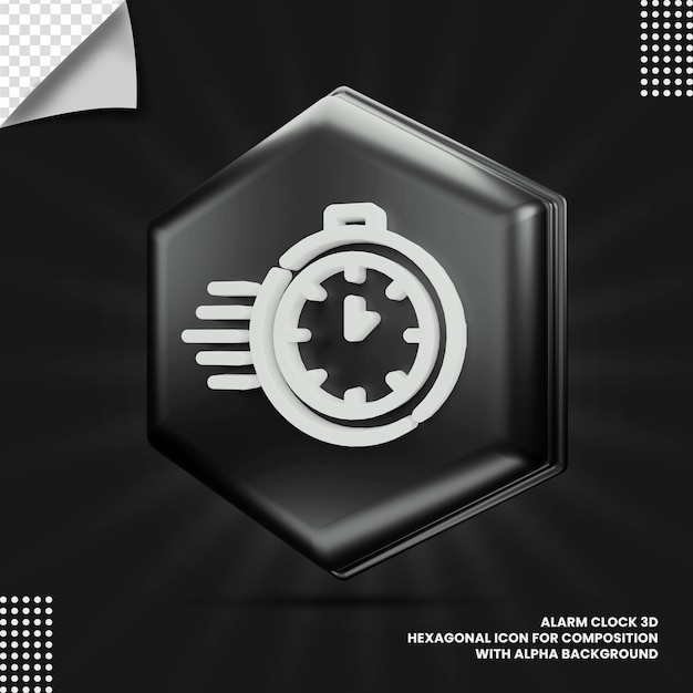 Stop Watch Hexagonal 3D Icon in Transparent Background