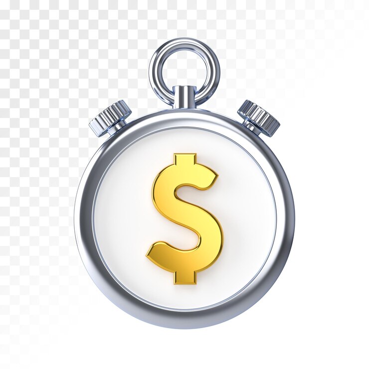 Stopwatchpictogram met dollarsymbool op een witte geïsoleerde achtergrond 3d render