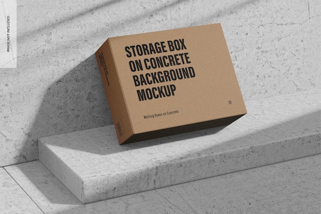 Ящик для хранения на бетонном фоне, макет, перспектива