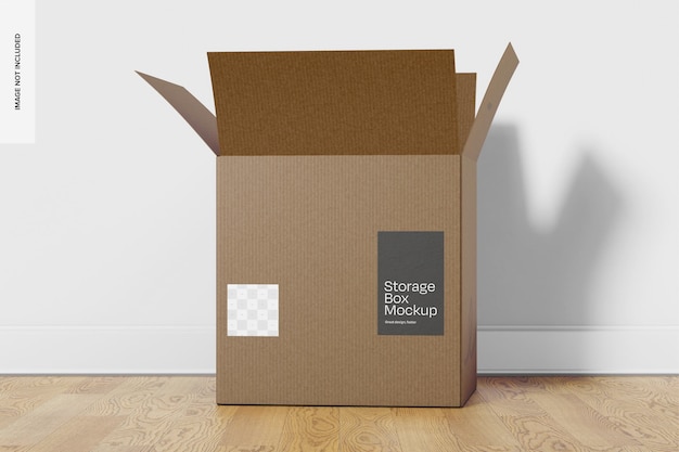 PSD storage box with label mockup opened