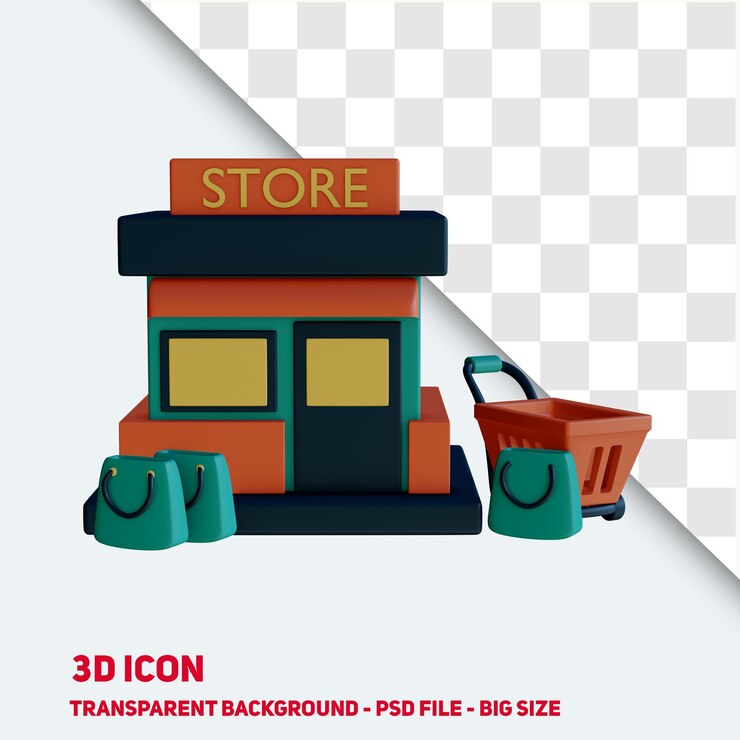 PSD store building 3d ikona psd z przezroczystym tłem