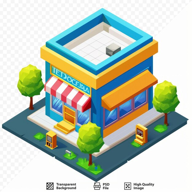 PSD store building exterior with landscape isometric