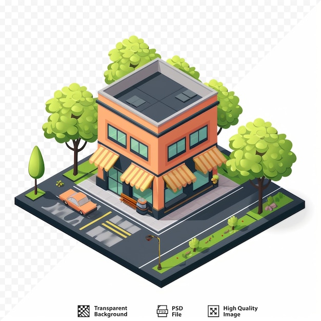 Store building exterior with landscape isometric