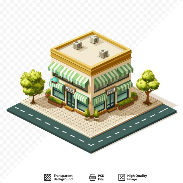 Store building exterior with landscape isometric