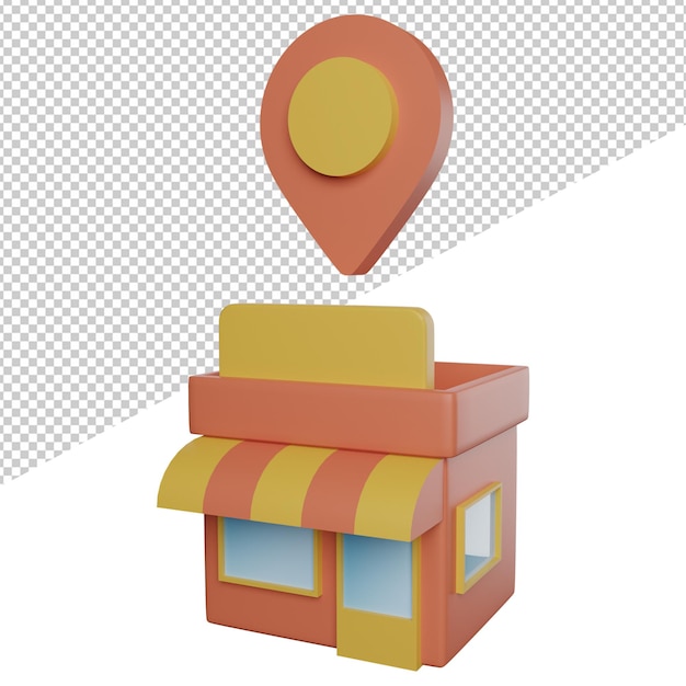 PSD store location placeholder side view3d illustration rendering transparent background