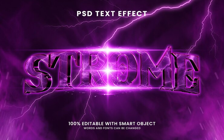 PSD storm retro neon lighting 3d psd text effect with lens flare and thunder